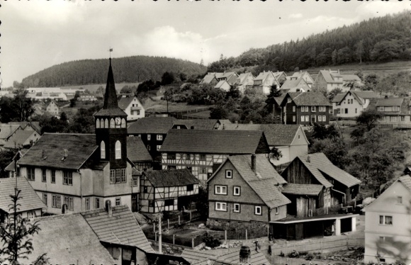 Postcard Bermbach in Thuringia, partial view, church