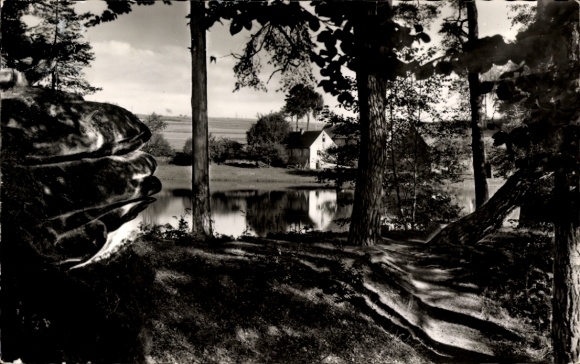 Postcard Friedenfels in the Upper Palatinate, landscape with lake, trees, house in the background
