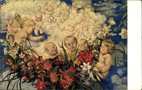 Artist Postcard Thoma, Hans, Engelswolke