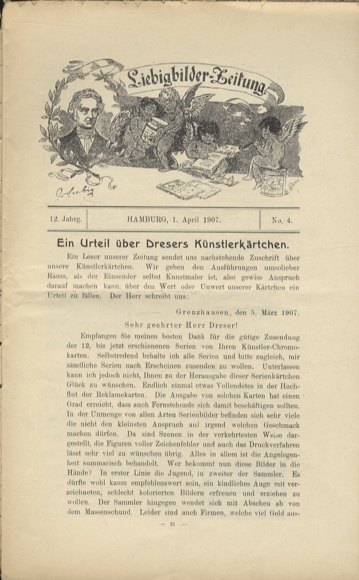 Liebig pictures newspaper advertising Dreser issue 4, volume 12, 1907