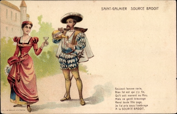 Postcard Saint Galmier Loire, Source Badoit, Reklame, Often woman varies