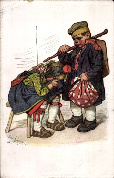 Artist Postcard Beithan, Emil, Soldier says goodbye to woman in Hessian costume