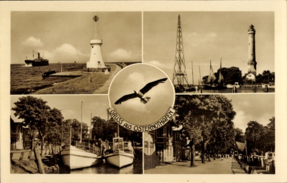 Postcard Chorzelin Easter Harbor Świnoujście Swinoujscie Pomerania, lighthouse, pier, boats