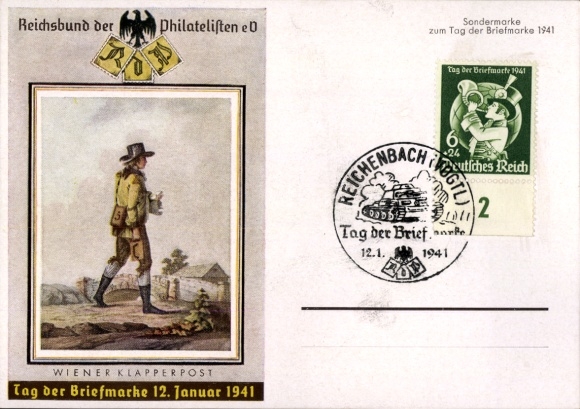 Ganzsachen Ak Wiener Klapperpost, Tag der Briefmarke, 12. Januar 1941, KDF