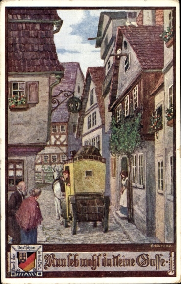 Artist PC Kutzer, Ernst, Farewell, little alley, stagecoach