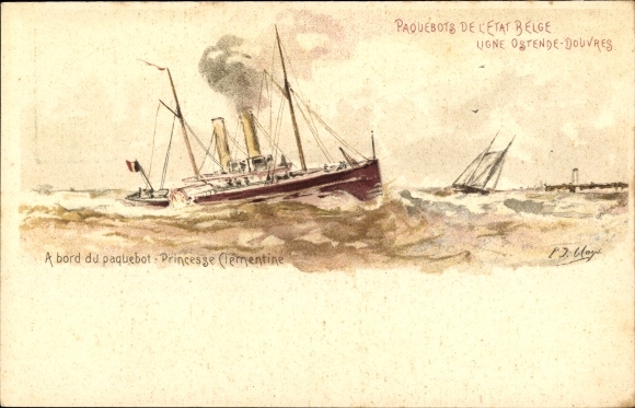 Postal stationery artist Chromo-Litho Belgium, ferry Princesse Clementine, line Ostend Dover
