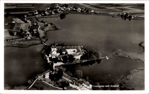 Postcard Seeon Seebruck am Chiemsee Upper Bavaria, aerial photography, castle