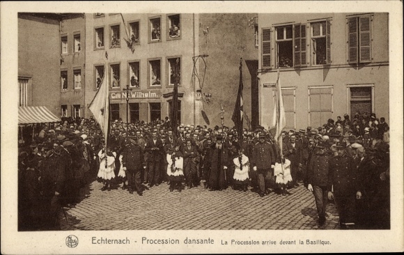 Postcard Echternach Luxembourg, Dance Procession, The Basilica