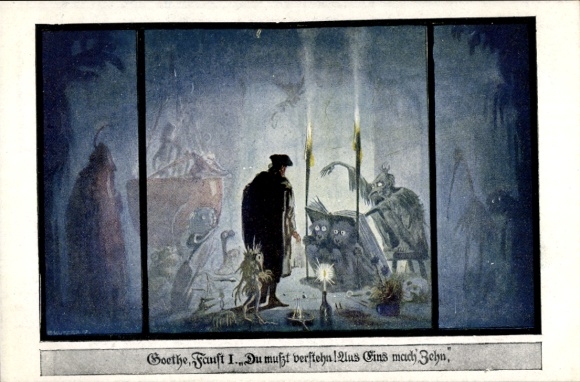 Artist Postcard Goethe, Faust, quote, You must understand..., League of Germans in Bohemia
