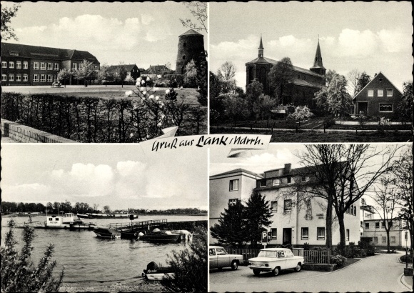 PC Lank-Latum Meerbusch on the Lower Rhine, town views, church, landing stage for the ferry