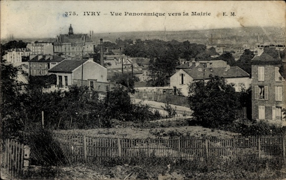 Ak Ivry sur Seine Val de Marne, Panoramablick zur Mairie, Häuseransicht, E. M.