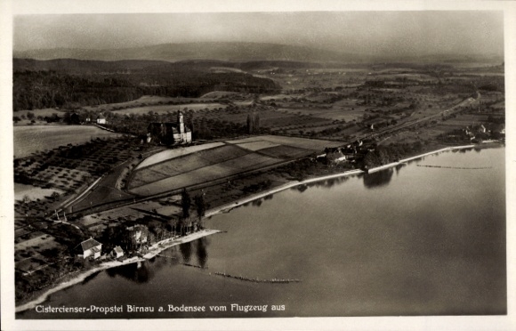 Postcard Birnau Uhldingen Mühlhofen am Bodensee, Cistercian provostship, aerial photograph
