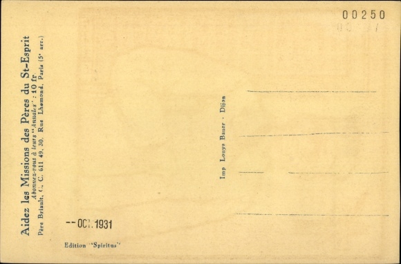 Artist PC Briault, M., French Congo, Missions des Pères du Saint Esprit, Missionar