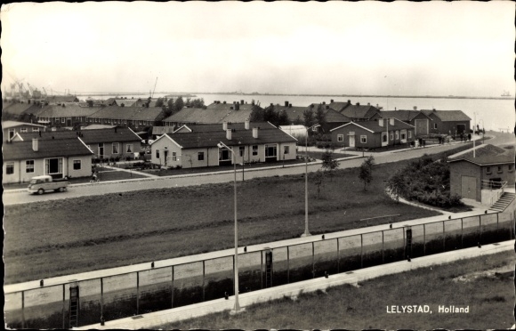 Postcard Lelystad Flevoland, Panorama, Deich, Kanal, Wehr