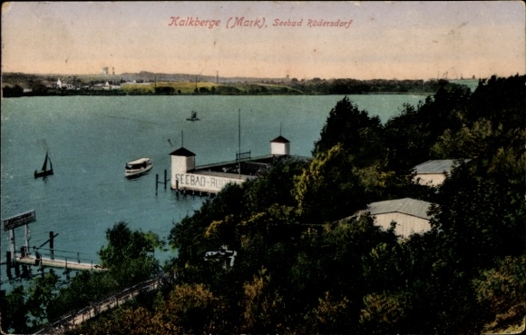 Ak Rüdersdorf bei Berlin, Kalkberge (Mark), Seebad  Blick auf den See, Boote sichtbar