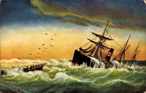 Artist Postcard Stranded on the Barre, Steamer