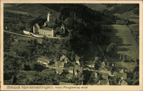 Postcard Niederalfingen Hüttlingen in Württemberg, castle, aerial photograph