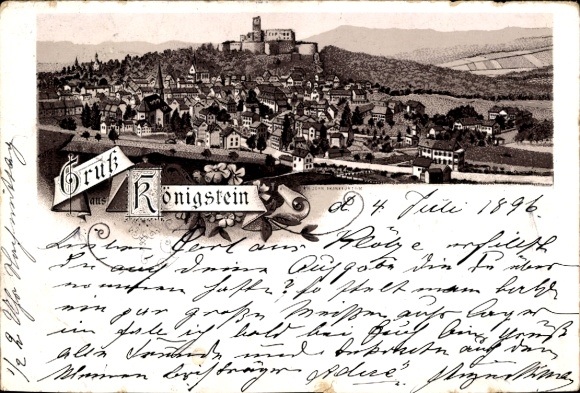 Chromo-Litho Königstein im Taunus, panorama of the city