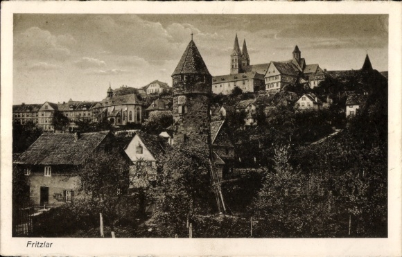 Postcard Fritzlar, cathedral, tower, houses