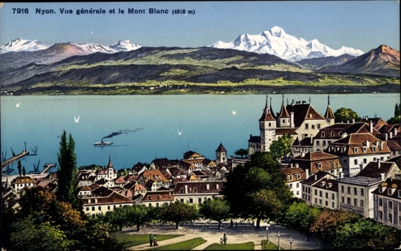 KP Nyon Canton Vaud, widok na Mont Blanc, jezioro, góry, widok na miasto