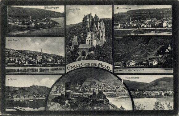 Postcard Alken on the Moselle, Elz Castle, Dieblich, Moselkern, Hatzenport