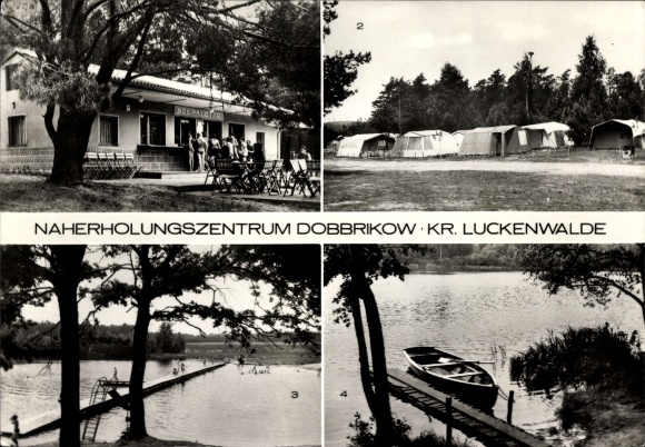 Postcard Luckenwalde in Brandenburg, Konsum Restaurant Seepalette at Glienicksee, campsite, beach