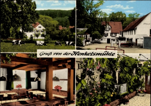Postcard Merkenfritz Hirzenhain in Hesse, Gasthof Henkelsmühle