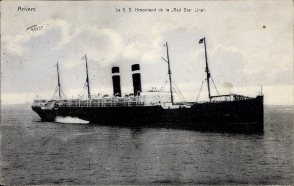 Ak Antwerpen Anvers Vlaanderen, Red Star Line, Stoomboot Kroonland