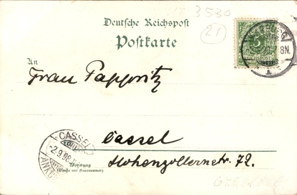 Chromo-Litho Warburg in the district of Höxter, castle chapel, panorama, post office, school