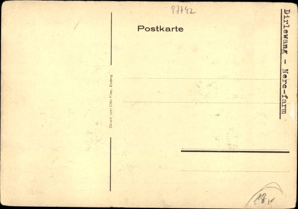 Postcard Dirlewang in the Lower Allgäu, mink farm Frey &amp; Co.