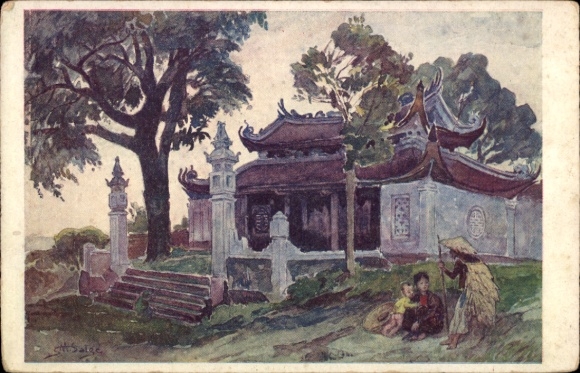 Künstler Ak Hanoi Tonkin Vietnam, Pagode in Phu Lang Thuong, Binh Phú Lang Thuong
