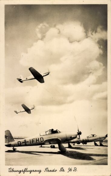 Postcard German Air Force, training and exercise aircraft Arado Ar 96 B are made ready for takeoff, D-IFHD