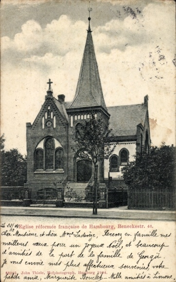 Postcard Hamburg Eimsbüttel Rotherbaum, Reformed French Church, Beneckestraße 46