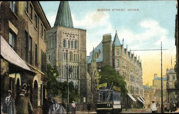 Postcard Dover South East England, Biggen Street, Tram