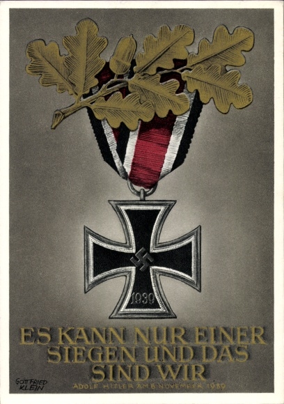 Postal stationery artist Postcard Klein, Only one can win and that is us, quote Adolf Hitler