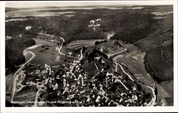 Postcard Hettingen in Hohenzollern, aerial photograph