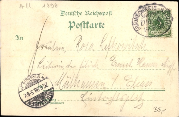 Chromo-Litho Derneburg Holle in Lower Saxony, train station, observation tower, castle of the Counts of Münster, park