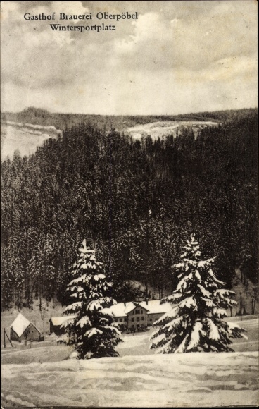 Postcard Oberpöbel Dippoldiswalde Sachsen, inn brewery, winter landscape