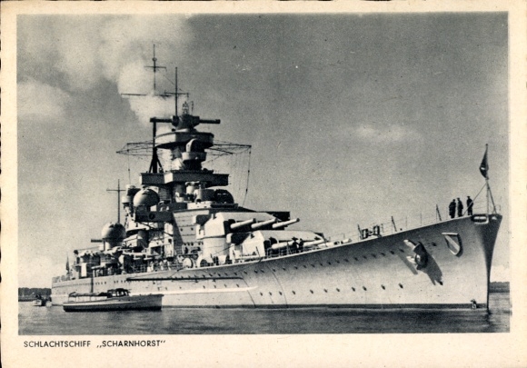 Postcard German warship, Scharnhorst, battleship, Kriegsmarine