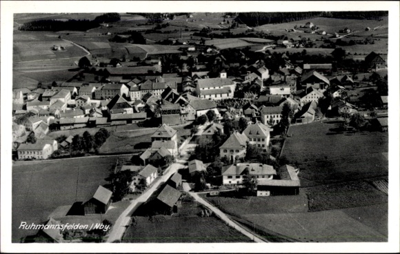 Postcard Ruhmannsfelden in the Bavarian Forest, death house, aerial photograph