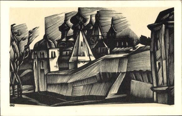 Künstler Ak Russische Kirche, Mauer, Türme