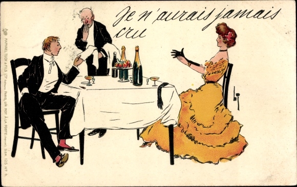 Artist Postcard Thackeray, Lance, Couple in Restaurant, Champagne, Waiter
