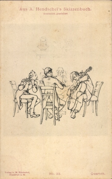 Kunstenaar Ansichtkaart Hendschel, Albert, Kwartet, Schetsboek nr. 22