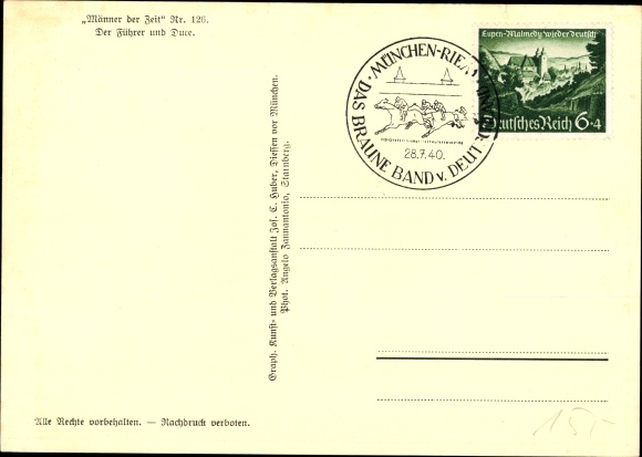 Postcard Führer and Reich Chancellor Adolf Hitler, Benito Mussolini, state meeting, men of the time 126