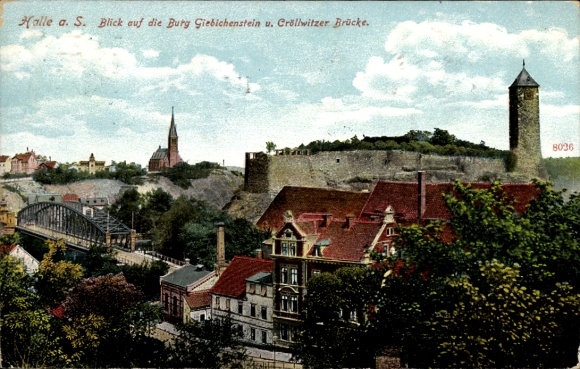 Postcard Giebichenstein Halle an der Saale, Giebichenstein Castle, Cröllwitz Bridge, right view