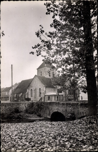 Ak Saint Cyr sur Morin Seine et Marne, L'Eglise et le Pont du Petit Morin