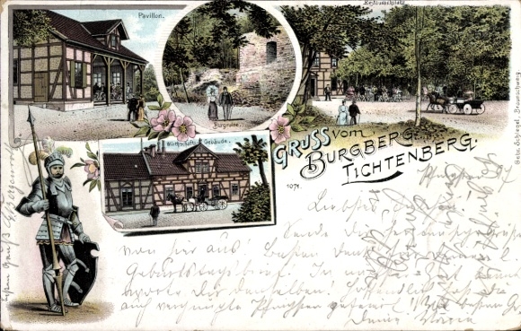 Chromo-Litho Lichtenberg Salzgitter in Lower Saxony, Burgberg, economy, pavilion