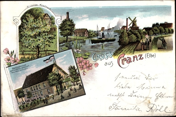 Chromo-Litho Hamburg Harburg Cranz, Establishment Zur Beautiful View, blooming cherry tree