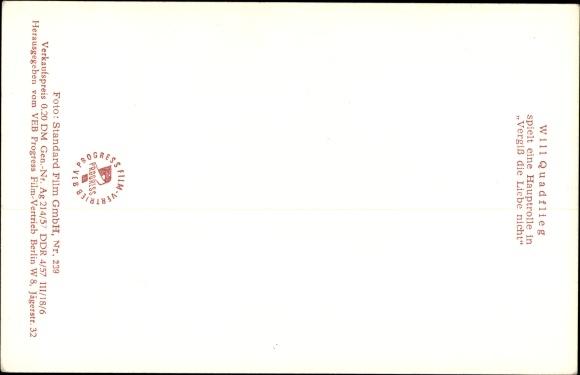Postcard Actor Will Quadflieg, Leading Role in Don&#39;t Forget Love, portrait