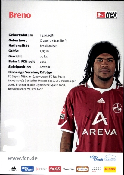 Autograph card footballers Breno and Birgitt, 1. FC Nuremberg, autograph
